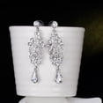 thumbnail image 6 of Opolski Women Simple Shiny Rhinestone Flower Long Dangle Earrings Wedding Bridal Jewelry, 6 of 8
