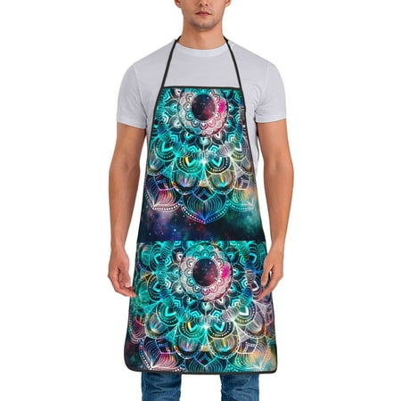 

Jgfou Watercolor Mandala Print Anti-fouling Apron for Men Women Waterproof Oil-Proof Kitchen Apron with Adjustable Straps Pocket and No-Pill No-Fade Fabric