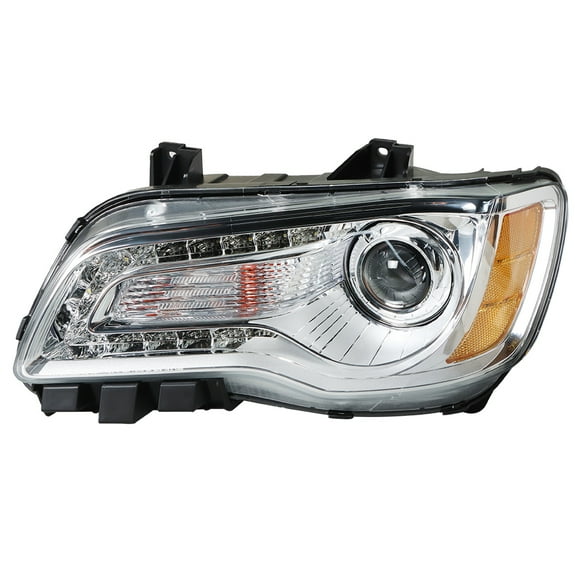 Headlights Replacement for 2011-2014 Chrysler 300 [4-Door Sedan] Chrome Bezel Halogen Type Projector Headlight Assembly Left Side(Driver Side)