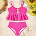 thumbnail image 5 of YDFCWXW Girl's 2 Piece Padded Bathing Suit Wireless Starfish Ruffle Swimsuit Spaghetti Strap Vacation Beachwear Set (Hot Pink, 5-6 Years), 5 of 6