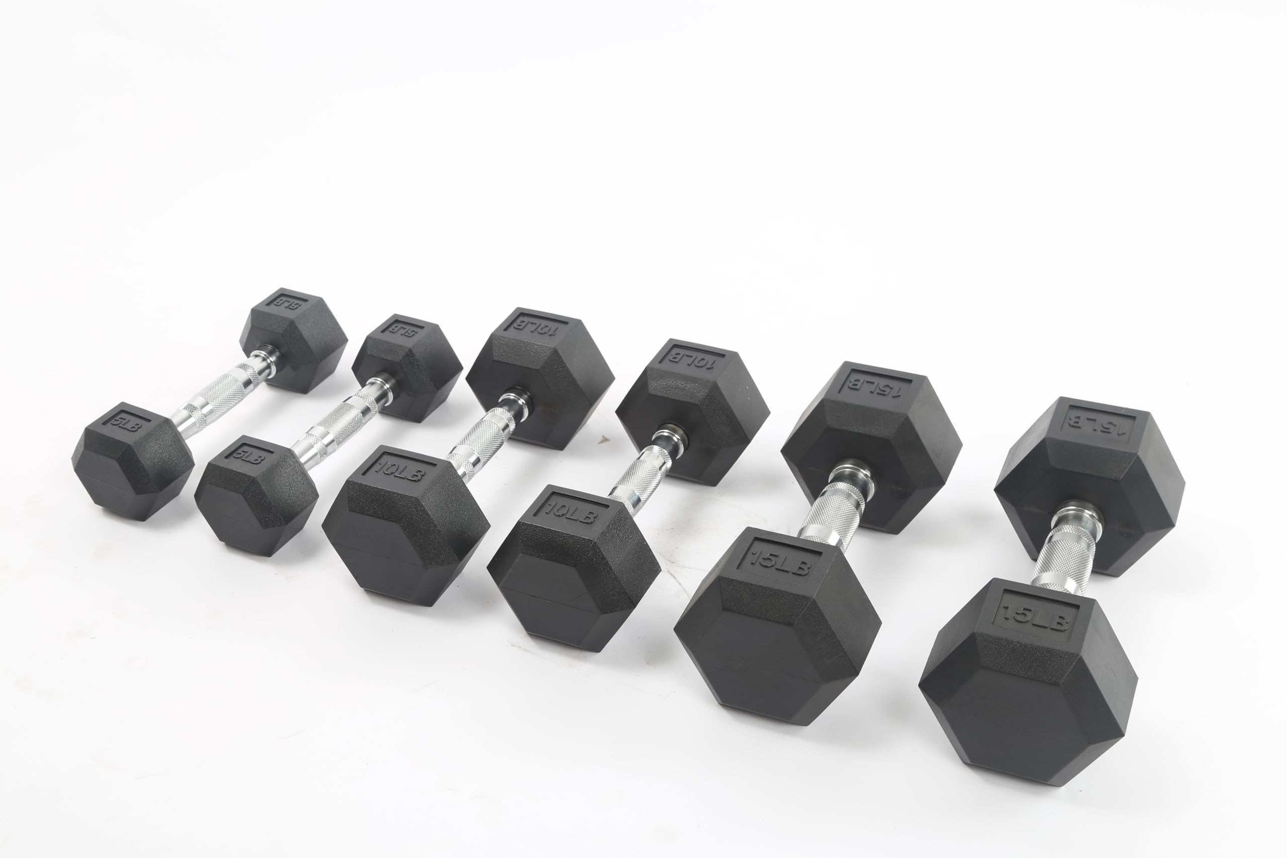 Hex Dumbbell Set, Rubber Encased Exercise & Fitness Dumbbells for Home Gym, Hand Weights for Strength Training, in Multiple Weights