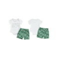 thumbnail image 2 of vera natura 2-Piece Baby Boys Set Short Sleeve Round Neck Letter Print Romper Coconut Palm Print Shorts Outfits, 2 of 8