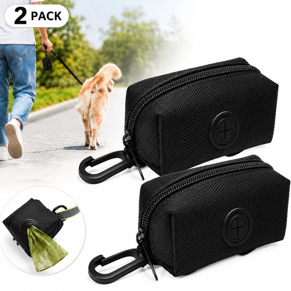 Deally 2 Pack Dog Poop Bag Holder, Poop Bag Holders for Leashes, Doggie Waste Bag Dispenser Small Doggy Poop Bag Zipper Pouch with Carabiner Clip , Black