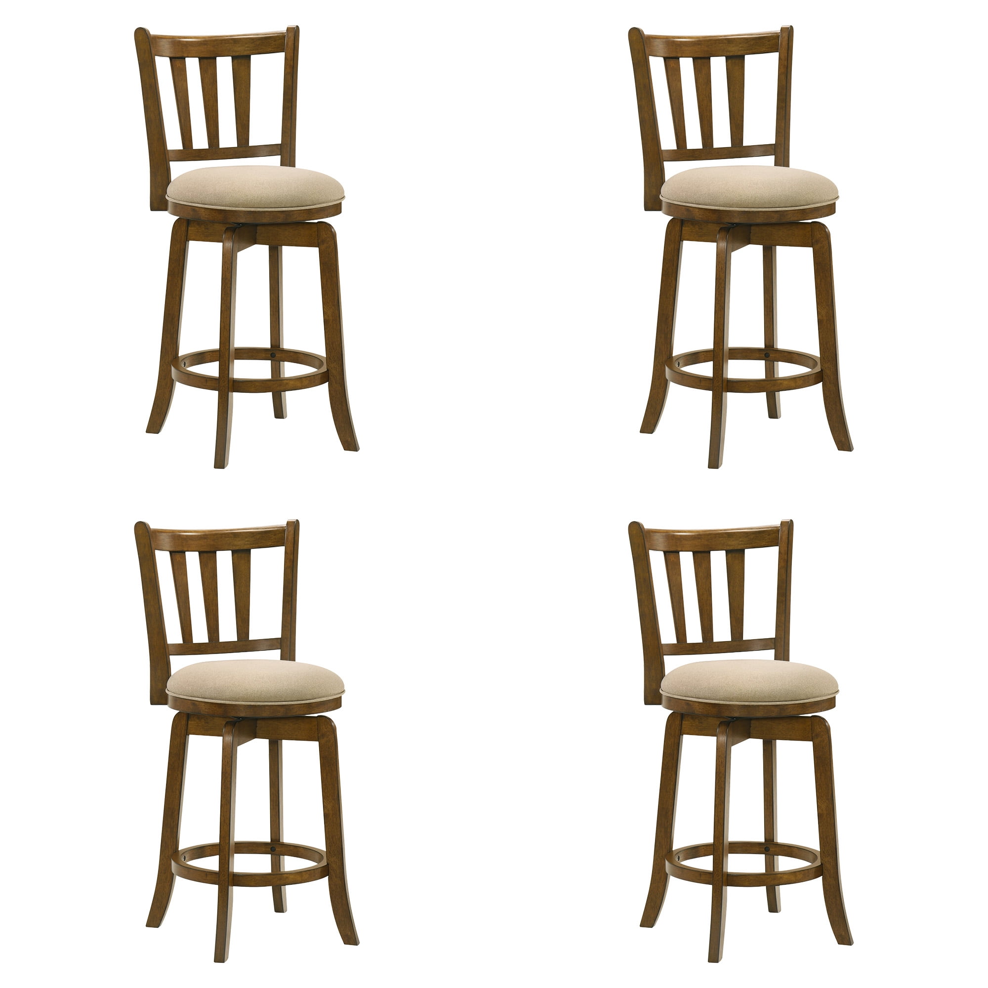 Wren Modern Farmhouse Swivel Wood Counter Height Kitchen Bar Stool in Sepia Brown Finish with Light Scone Fabric Upholstered Seat - Set of 4