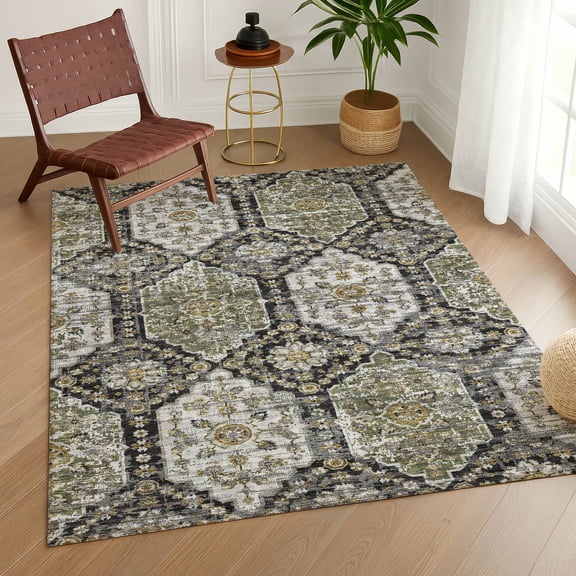 Addison Rugs Chantille Indoor/Outdoor Traditional Damask Black Machine Washable Rectangle Rug, 10' x 14'