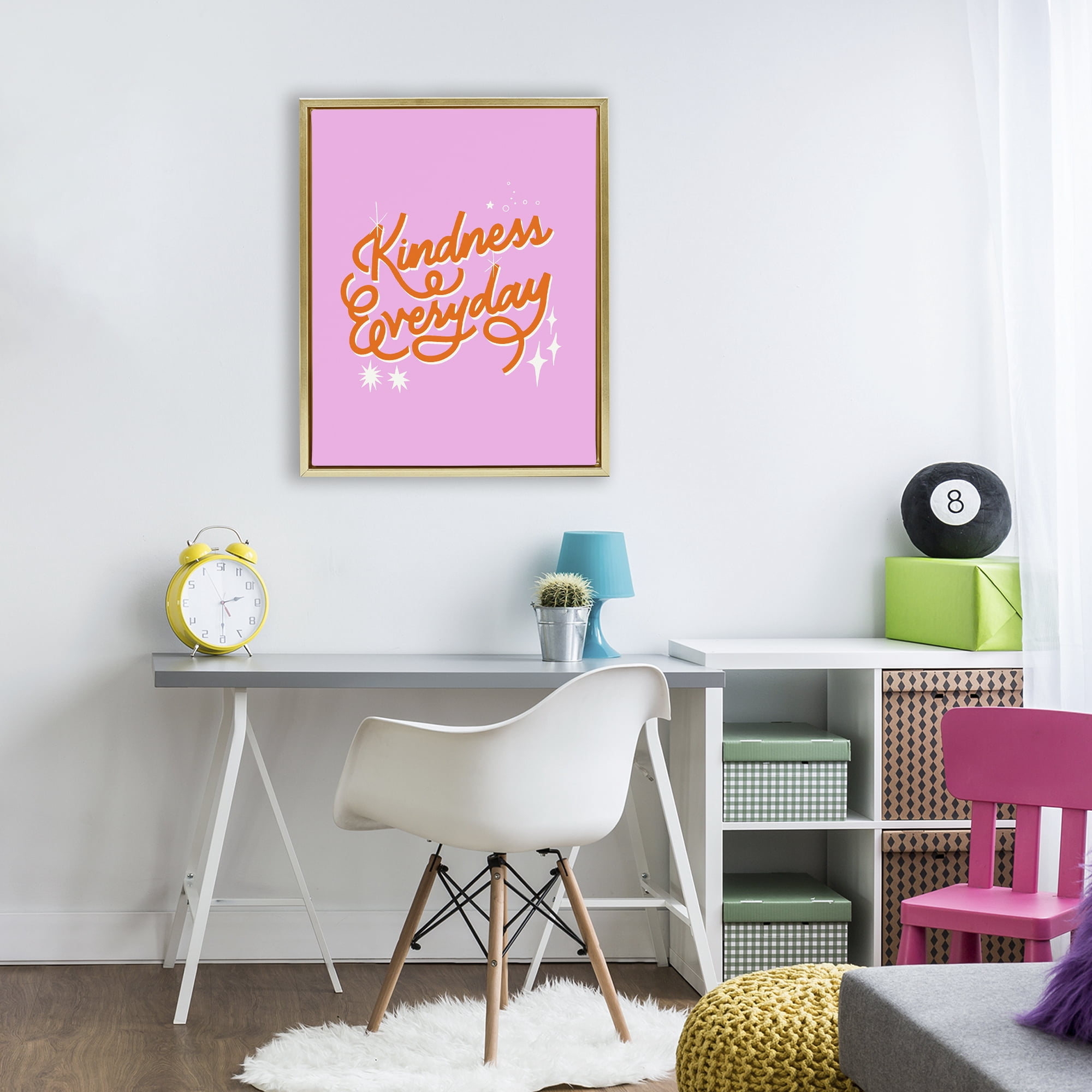 Stupell Industries Cursive Kindness Everyday Gold Framed Floater Canvas Wall Art, design by Indira Prieto | IndySign