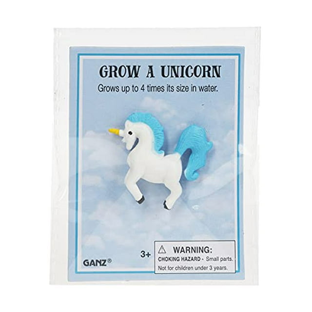 Goma de goma para hacer crecer un unicornio de Toy Ganz, que crece en agua blanca y azul