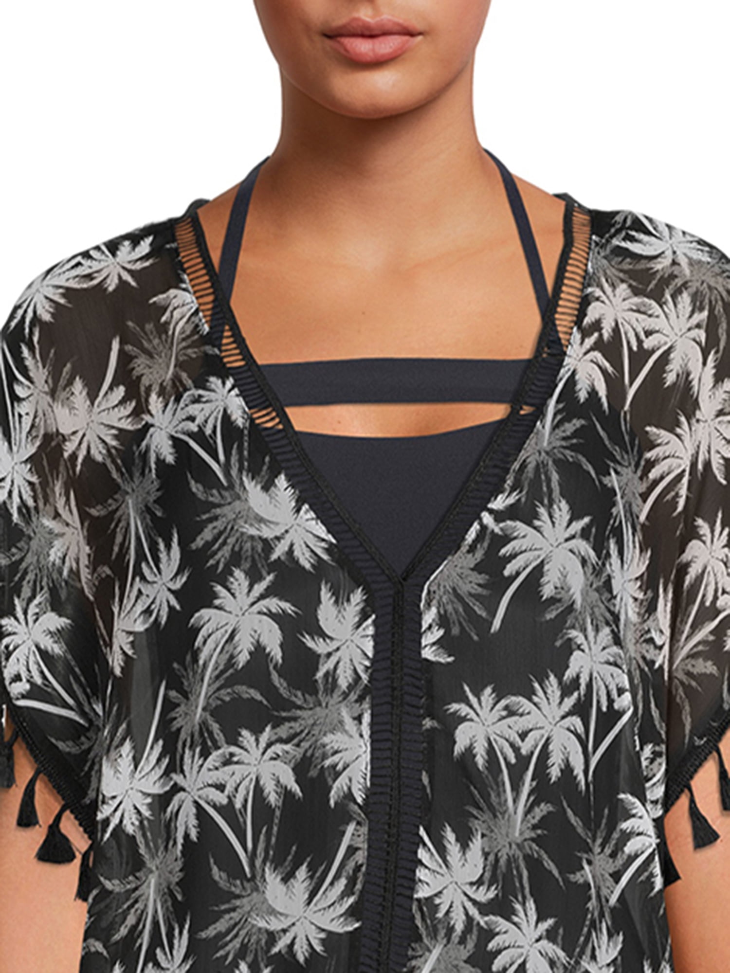 Miken Women's Poncho Tunic Swimsuit Coverup with Tassels