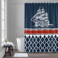 thumbnail image 5 of Nautical Sail Shower Curtains for Bathroom, Nautical Boat Red Stripe Plaid Navy Blue Washable Fabric Shower Curtain with Hooks Waterproof Bathroom Decor Sets, 72 x 72 Inches, 5 of 9