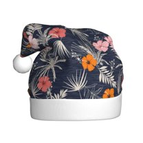 Kowoue Hawaiian Style Pattern Santa Hat Christmas Hats for Adults, Holiday Unisex Velvet Comfort Xmas Hat for Women Men