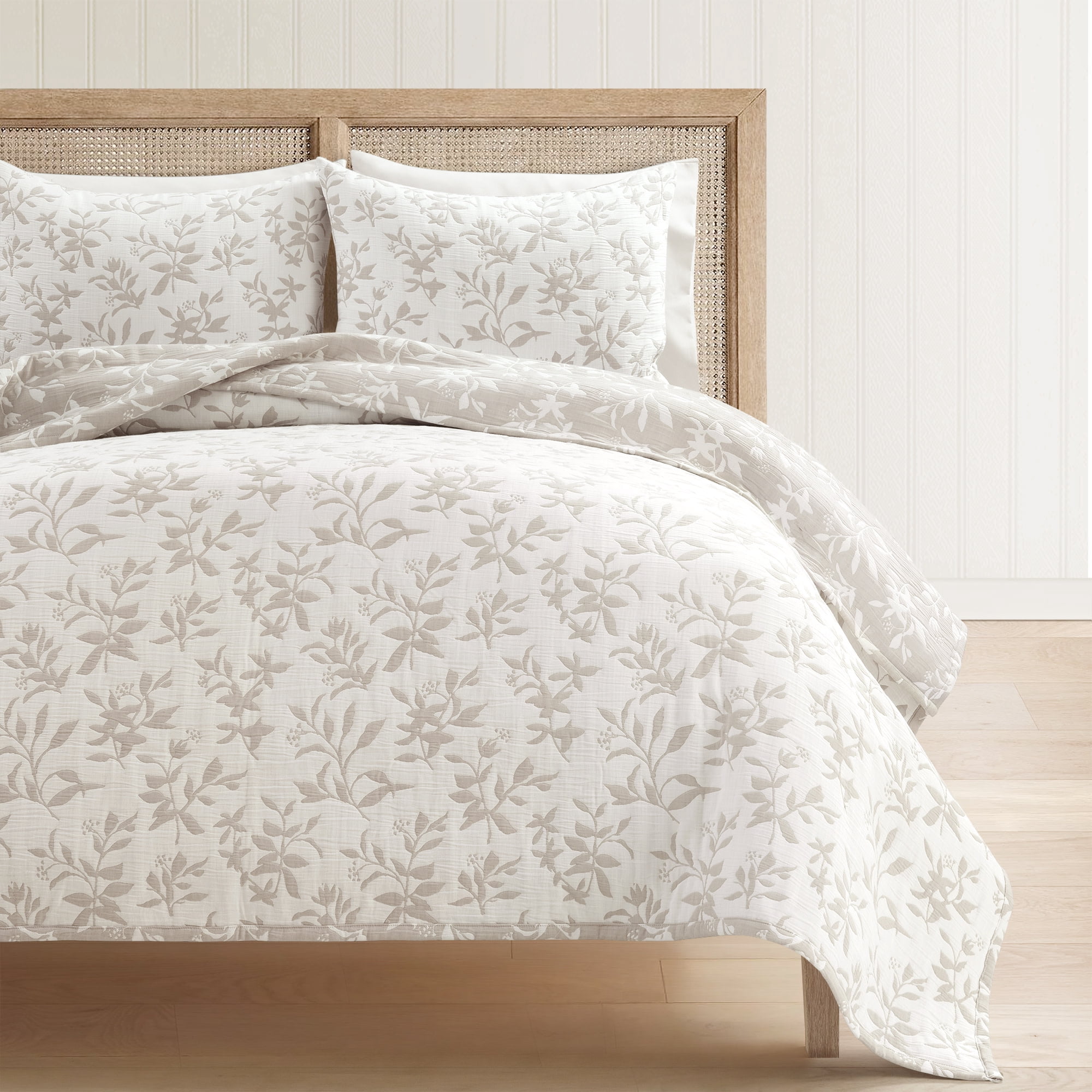 Lush Decor Floral Jacquard Reversible Soft Matelasse Quilt Set, 3 Piece Set, King/ California King, Neutral - Floral Bedding Set - Spring Decor - Queen Bedding - Cottage & Modern Farmhouse Decor