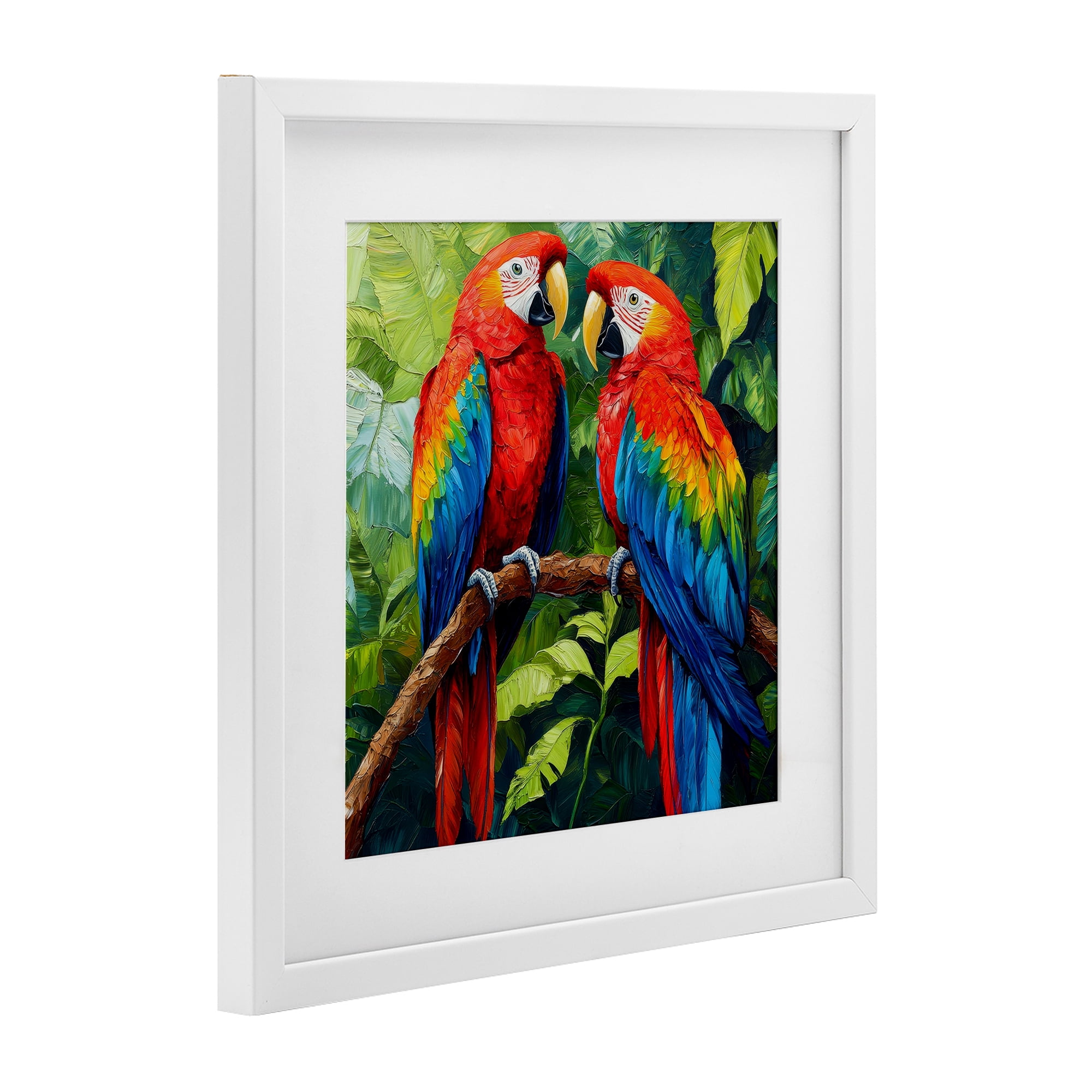 Stupell Industries Tropical Parrot Pair White Framed Print Under Glass, design by Petal Prints Design