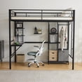 thumbnail image 2 of UBesGoo Metal Twin Size Loft Bed Frame with Stairs & Full-Length Guardrail, Rustic Wood, Black Frame, 2 of 11