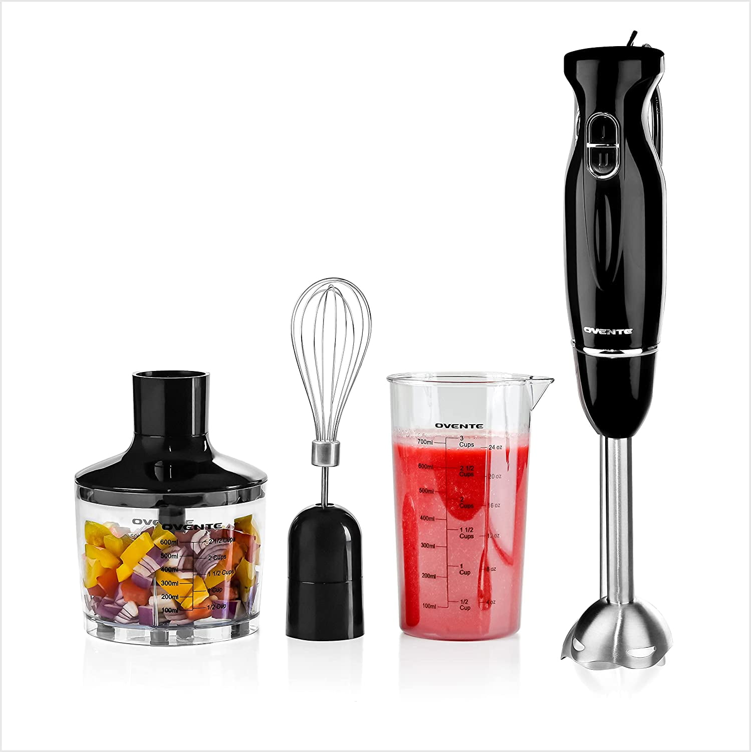 Black Simple One-Touch Power Control Stick Hand Blender Aicok Immersion Blender Detachable Stainless Steel Blade and Whisk 5 Speed Control 