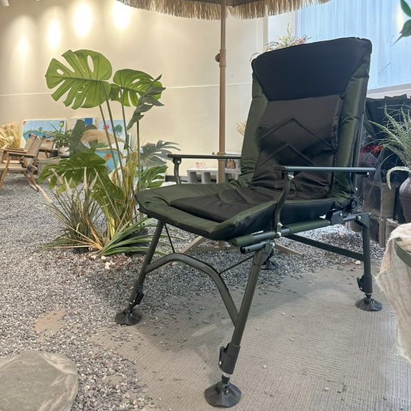 Camping leisure chair, portable folding chair with adjustable backrest, suitable for indoor and outdoor camping, beach hiking, fishing, green black