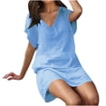 thumbnail image 1 of Robe d'Été pour Femmes 2024 Mode Grande Taille Manches Courtes Couleur Unie Col en V Douce Confortable Longue Robe Rabais de 50 % Liquidation!, 1 of 7