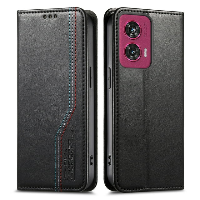 FOXDOCK Wallet Case for Motorola Edge 50 Fusion , PU Leather Flip Cover with Elastic Anti-Slip Hand Strap, Card Slots