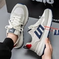 thumbnail image 3 of Men's Low-Top Sneakers - White/Blue-Red Contrast Design, Lace-Up Closure, Hiking, Fitness, and Daily Wear - All-Season EVA Cushioned Insole & Slip-Resistant PVC Outsole, Suitable for Running,, 3 of 8