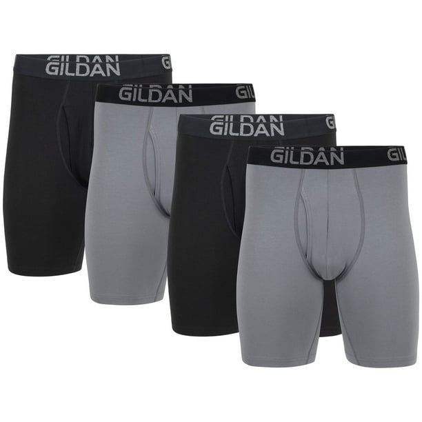 Gildan Men's Cotton Stretch Long Leg Boxer Brief, Grey Flannel