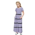thumbnail image 3 of ATOGUTA Girls Twirl Dresses Short Sleeve Floral Print Loose Casual Long Maxi Dress with Pockets Purple, Size 4-14 Years, 3 of 6