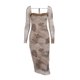 thumbnail image 3 of Vestido con cuello cuadrado, ajustado, estilo vintage, para mujer, traje diario Ygjytge Caqui T M para Mujer, 3 of 9