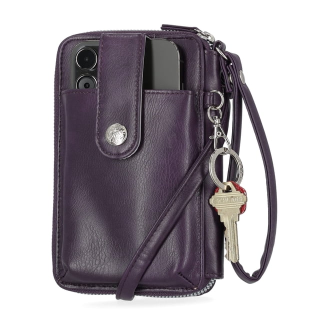 Cartera bandolera Mundi Jacqui RFID de piel vegana, color morado