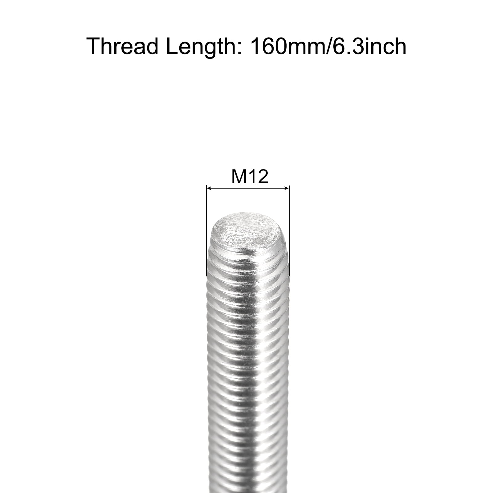 Fully Threaded Rod M12 x 160mm 1.75mm Thread Pitch 304 Stainless Steel Right Hand Threaded Rods Bar Studs 6 Pack