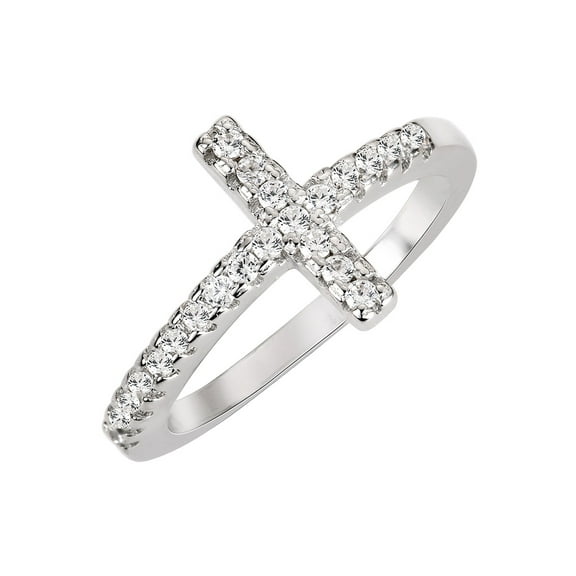 Christian Sideway Cross Cubic Zirconia Ring Sterling Silver Size 10