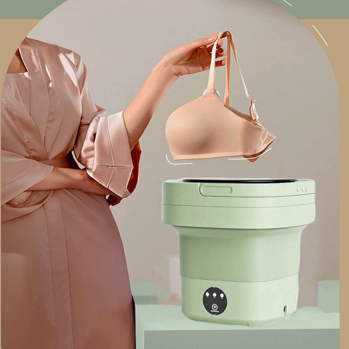 Portable Washing Machine, Foldable Mini Washer with Drain Basket, 3 Modes Deep Cleaning - 6.5L High Capacity for Lingerie, Personal, Baby, Delicates Cleaning(Green)
