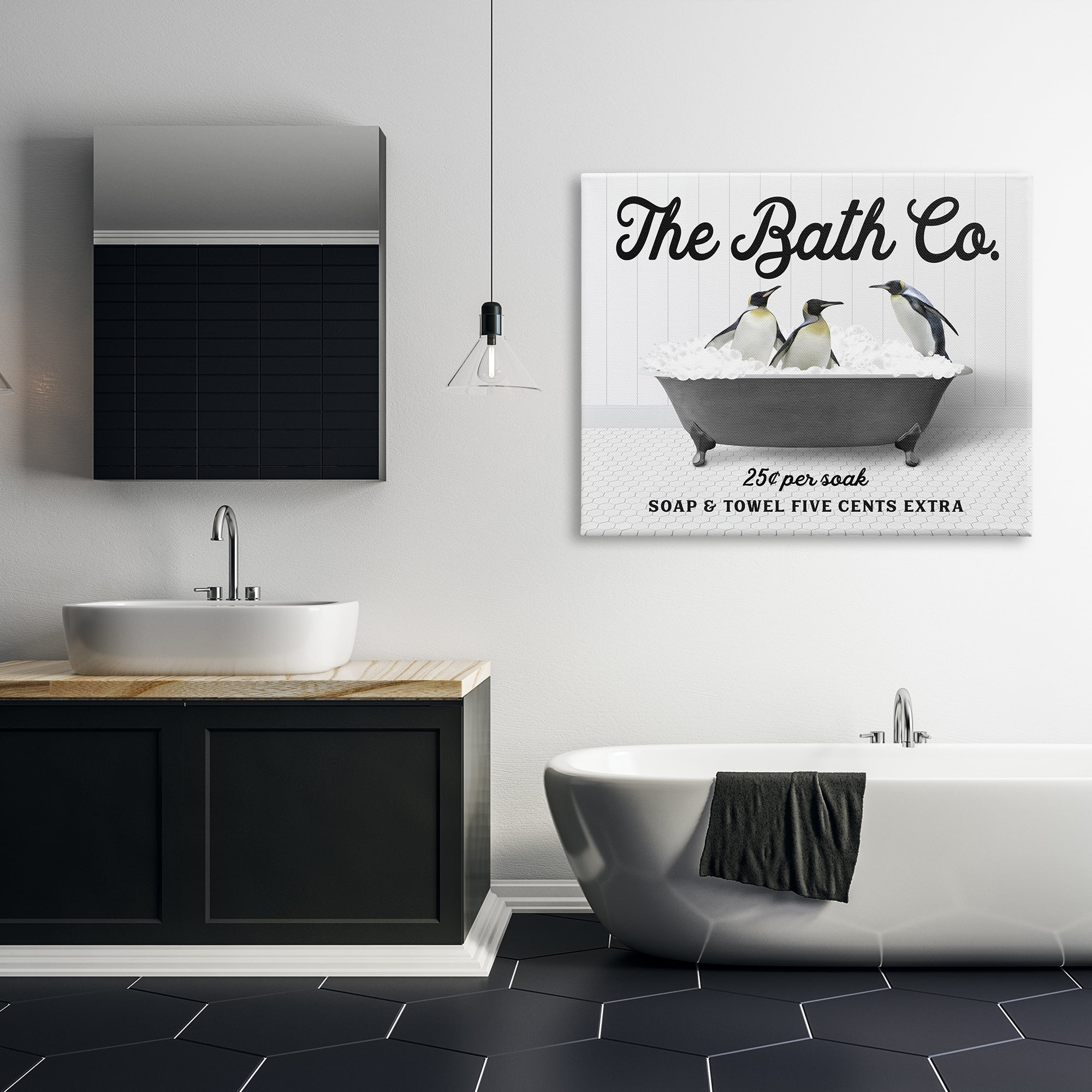 Stupell Industries Penguins in Vintage Tub Animals & Insects Painting Gallery Wrapped Canvas Print Wall Art, 48 x 36