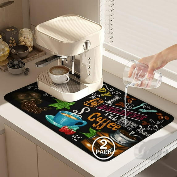 2 Pack Dish Drying Mat Drying Mat for Kitchen Counter, Coffee Mat Coffee Maker Mat Dish Drying Mats for Kitchen Counter 19.5x12Inch Dish Drying Pad Ultra Absorbent and Non-Slip Coffee Machine Mat