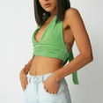 thumbnail image 5 of Chbgutlmr Halter Tops for Women Sleeveless Deep V Neck Tie Back Ruched Front Backless Crop Tops Casual Summer Cute Party Blouse, 5 of 9