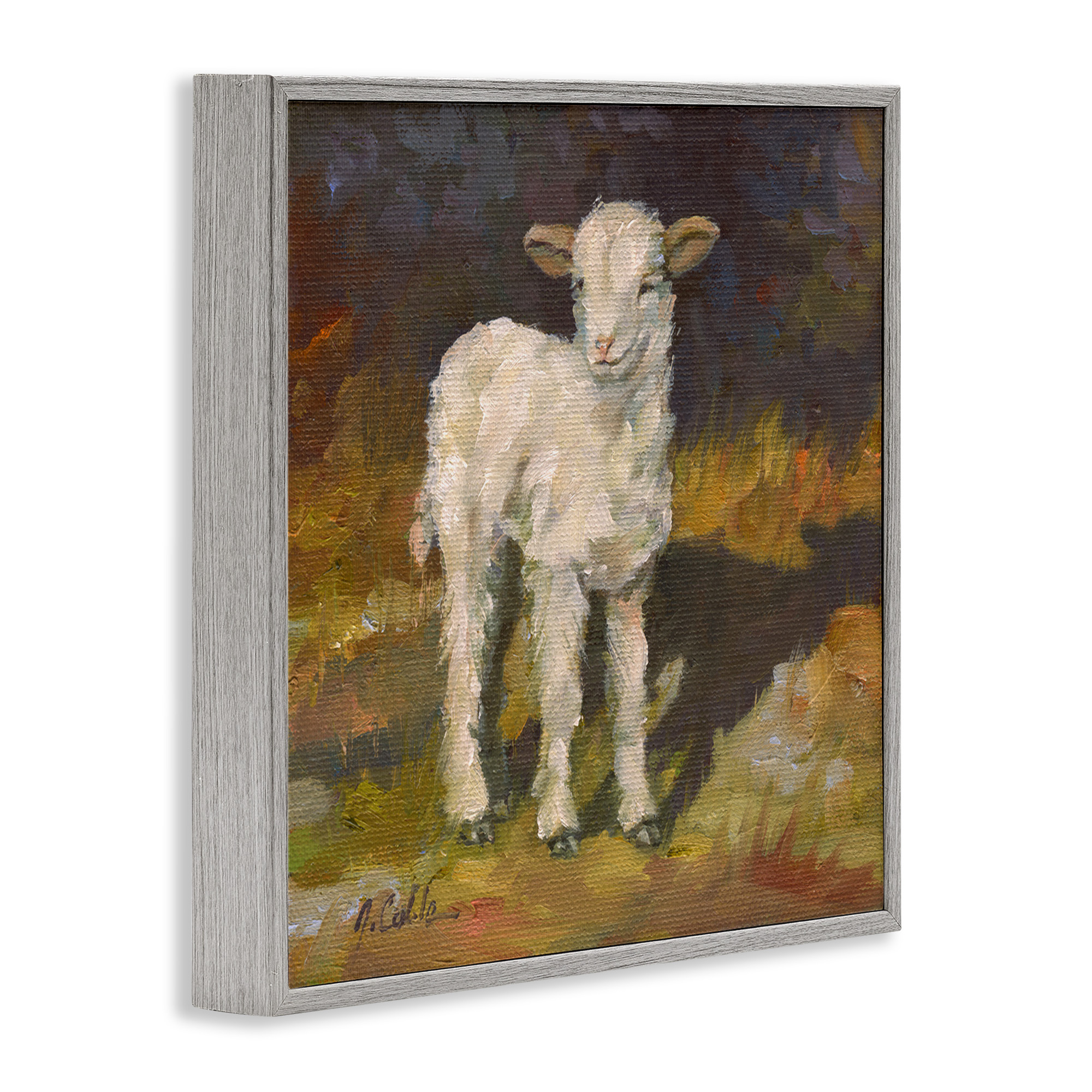 Stupell Industries Soft Baby Lamb Painting Animals & Insects Painting Gray Framed Art Print Wall Art, 24 x 24