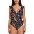 thumbnail image 2 of Yiaed Flowers And Birds Print Women's Ruffled One Piece Swimsuit V Neck Swimwear Slimming Monokini for Woman-Large, 2 of 8