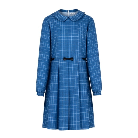 Horror Movie Theme Blue Plaid Long Sleeve Dress Cosplay Costume, Halloween Outfit for Party Events