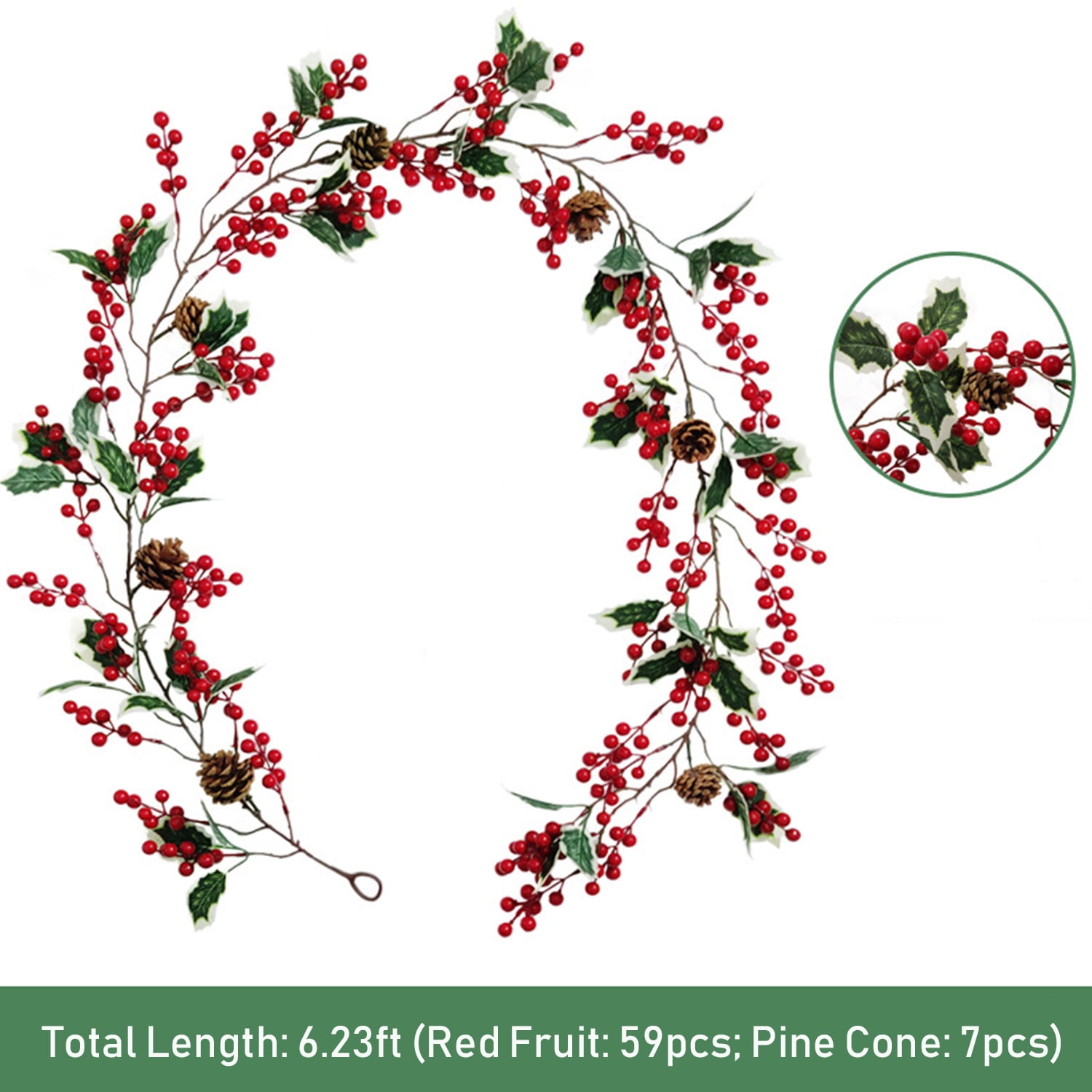 6.23 FT Christmas Decorations Pine Garland with Red Berry, Christmas Garland for Home Dining Room Fireplace Railing Staircase Christmas Decorations