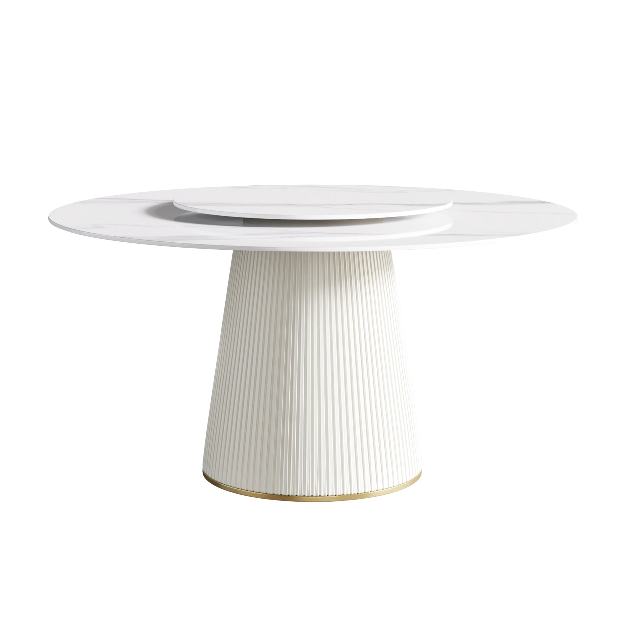 LovingAHome 59" White Marble Sintered Stone Round Dining Table with White Slate Turntable,Only Table
