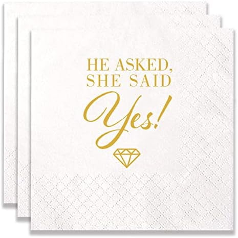 100 Count of "He Asked…She Said Yes" Paper Napkins for Engagement Party Bridal Shower Wedding Decoration$$Home Decor, Kitchen, & Other