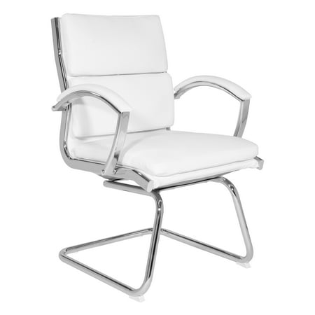 UPC: 0090234483106 | Office Star Products Mid-Back Faux Leather Visitor s Chair in White Faux Leather with Padded Arms and Chrome Finish Base