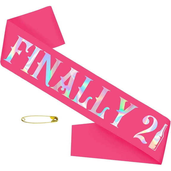 1 pcs Finally 21 Birthday Sash with Iridescent Foil, Funny Hot Pink Finally 21st Birthday Sash for Girls 21st Fabulous Bday Party Decorations, Great for Girls 21 Bday Gifts Ideas