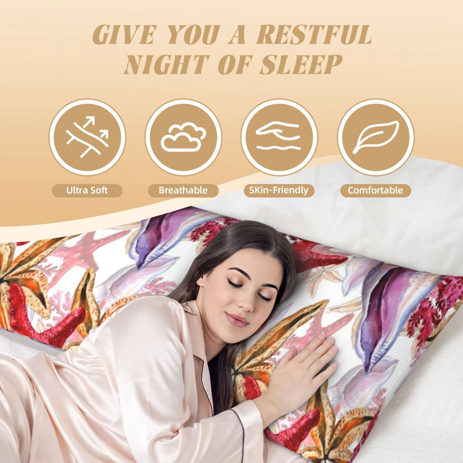 Naloa Coral Reef Super Soft 20x60 Body Pillow Case,Long Side Hidden Zipper（PILLOWS ARE NOT INCLUDED）