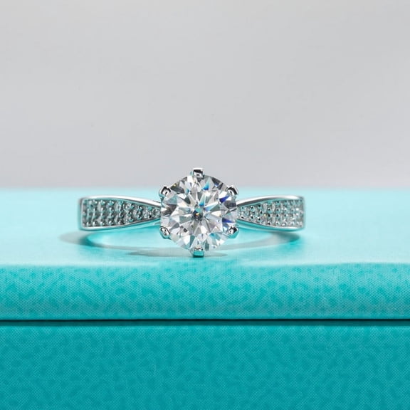 Silvago Jewel 14k Silver Women's Diamond Ring - Brilliant 1.9 Ct Round Cut Diamond Wedding Anniversary Ring - Diamond Wedding Anniversary Gift - Solitaire with Accents Engagement Ring