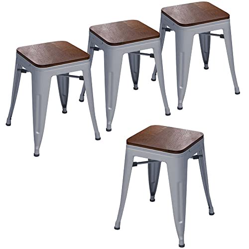 Changjie Furniture Chaises de Salle à Manger en Métal, Ensemble de 4 Tabourets Empilables pour Enfants, Tabourets d'Appoint, Tabourets de Bar Empilables (18 Pouces, Argent)
