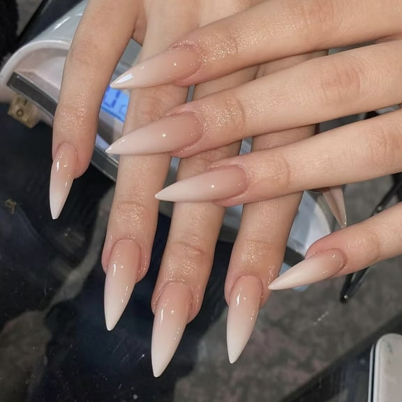 24 - piece Almond - shaped Press - on Nails with Nude Gradient and Minimalist Style, Detachable