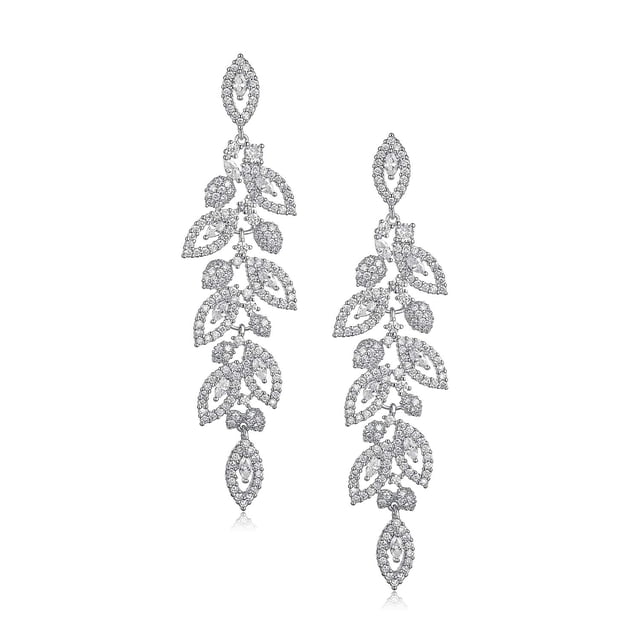 Pendientes de araña para novias, pendientes colgantes de diamantes de imitación de cristal, circonita cúbica para mujeres y novias 