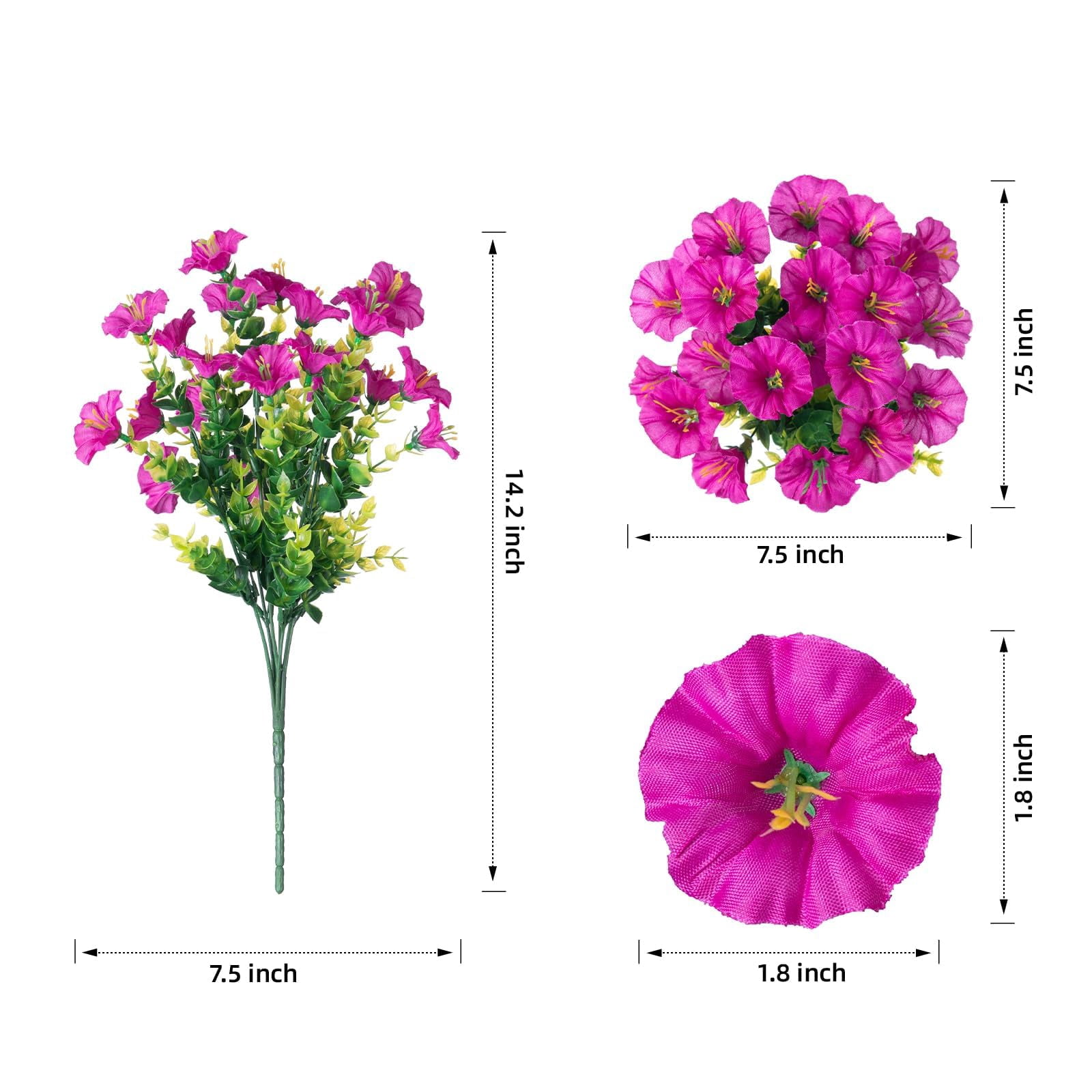 Artificial Outdoor Flowers Fake Plants for Spring Summer Decoration,12 Bundles Silk Morning Glory Eucalyptus
