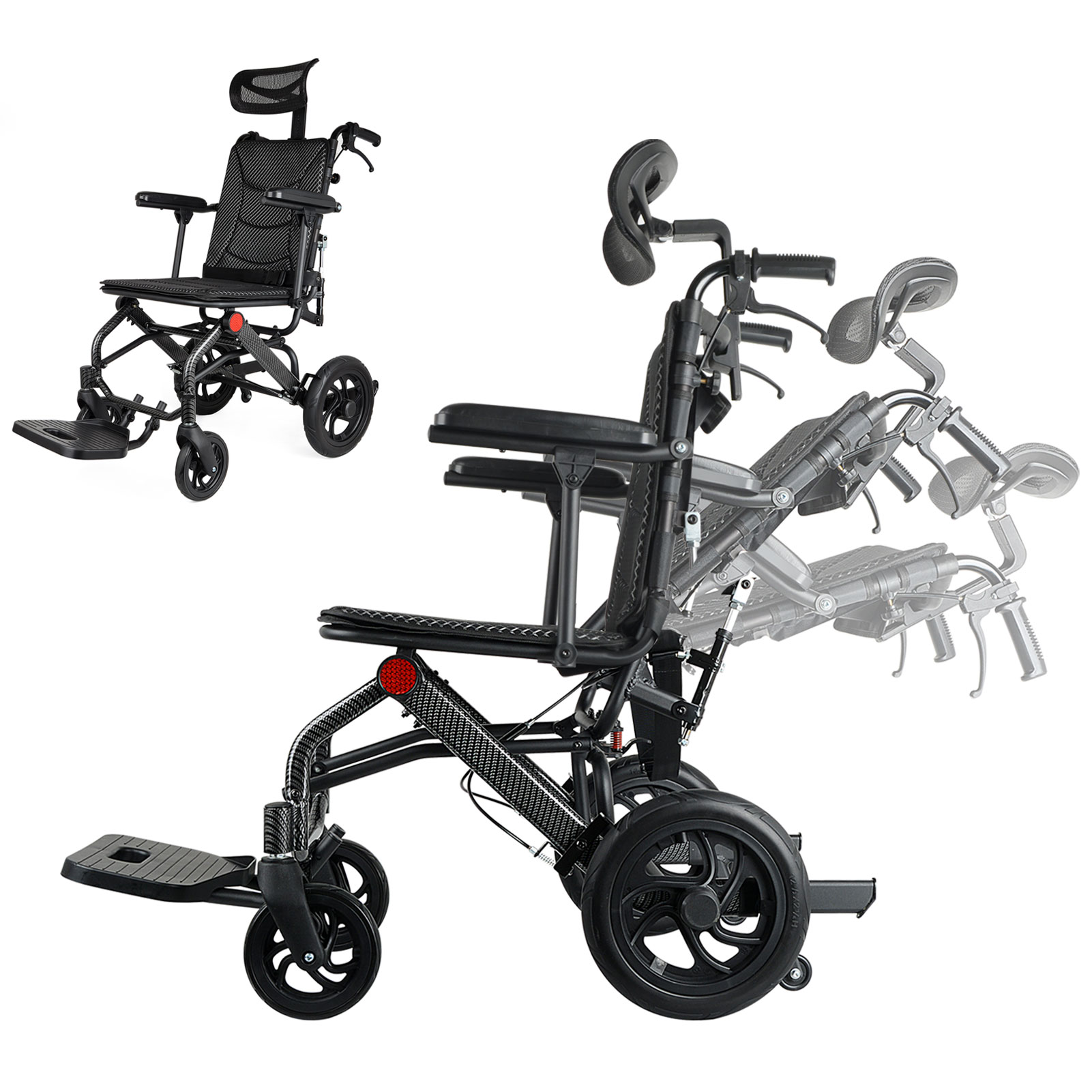 Reclining Wheelchair for Adults, Lightweight Transport Wheelchairs
