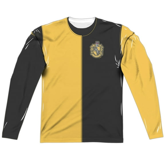 Harry Potter Hufflepuff Split Uniform 100% Polyester Adult Long Sleeve Costume T Shirt for Men & Women, 3X-Large