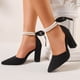 thumbnail image 5 of Correas de Tacón para Tacones Altos Correa de Tobillo de Perlas de Doble Capa con Zapatos Desmontables de Arco de Satén con Punta Del Dedo Del Pie con Arco Hueco Zapatos de Caminata de Mujeres Estilo, 5 of 9