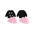 thumbnail image 3 of Aojekbee Girls Autumn 2 Piece Outfits Long Sleeve Letter Embroidery Pullover Solid Color Tulle Skirt Set, 3 of 10